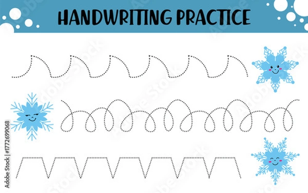 Fototapeta Preschool Line Tracing Activity – Snowflake Edition