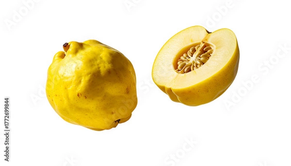 Fototapeta Dual Quince Compositions Representing Autumnal Fruit and Natural Sweetness – isolated on transparent background