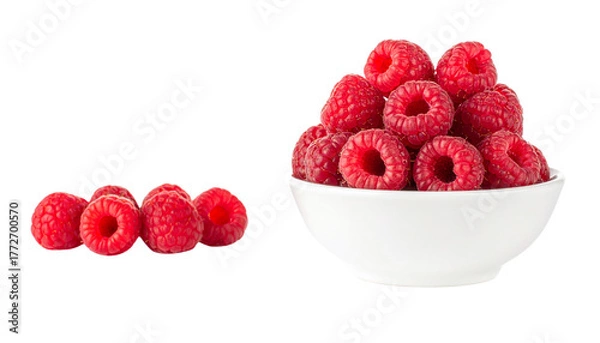 Fototapeta Pair of Fresh Raspberries Displaying Juicy Red Texture – isolated on transparent background