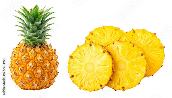 Obraz  Pair of Whole and Sliced Pineapples Displaying Tropical Freshness – isolated on transparent background