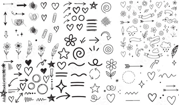 Obraz hand drawn doodles collection of hearts arrows stars flowers and symbols