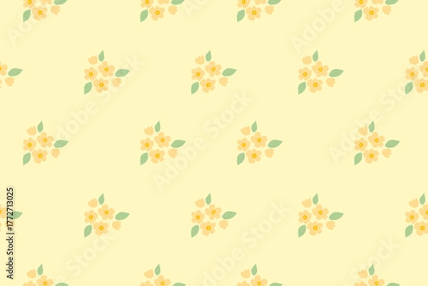 Fototapeta seamless pattern, floral, flower, yellow, ditsy, small flowers, tiny flowers, cute, sweet, aesthetic, spring, summer, background, wallpaper, texture, fabric, textile, repeat pattern, vector, illustrat