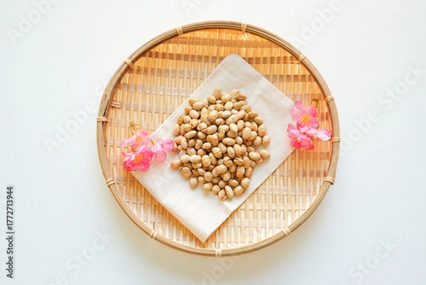 Obraz 節分の豆　炒り大豆　俯瞰図