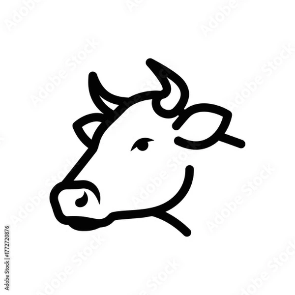 Obraz Simple Black Line Art Illustration of a Cows Head Profile with Horns.