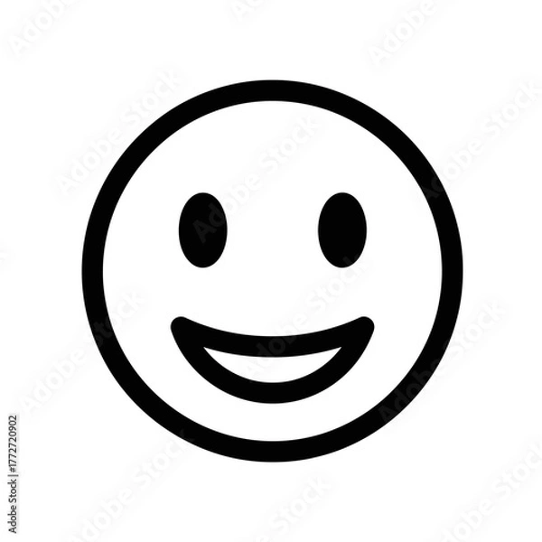 Obraz Simple black line art smiley face icon with a cheerful open-mouthed smile.