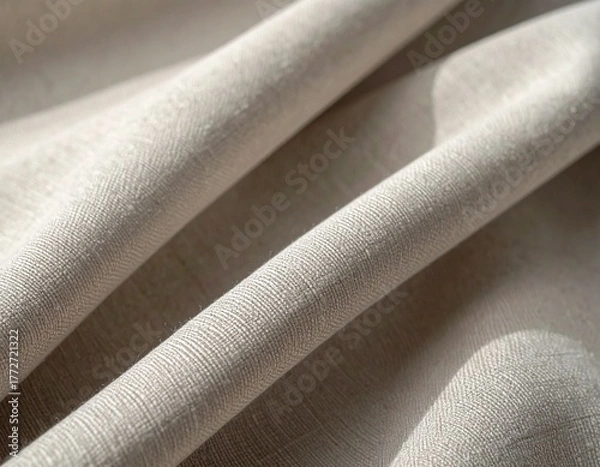 Obraz Close-up of a textured, natural fabric, likely linen or cotton, with soft folds and shadows, suggesting a textile or material background