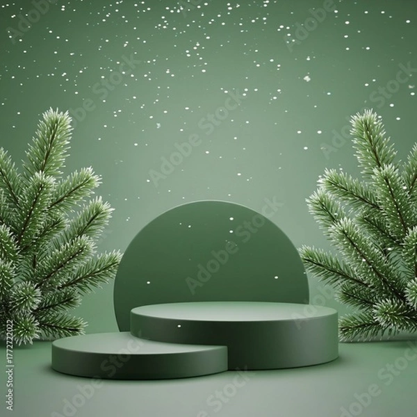 Obraz Two Christmas podium for products showcase, promotional sale, in green color