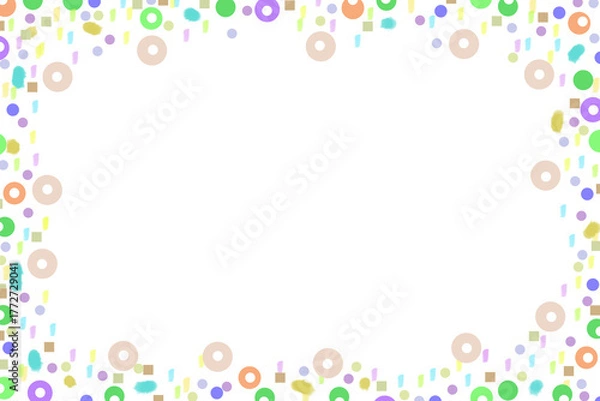 Fototapeta Colorful Cereal-Inspired Border with Rings and Sprinkles in Pastel Shades on White Background for a Playful, Festive, and Kid-Friendly Decorative Frame Design