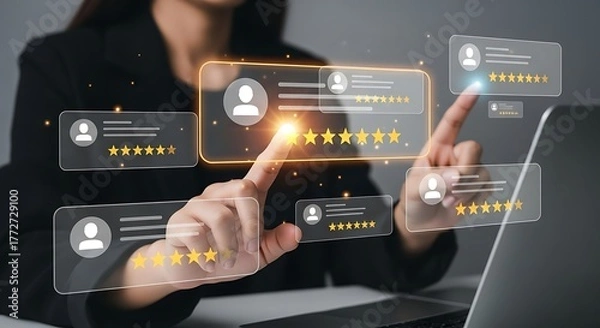 Fototapeta Online feedback reviews and ratings customer satisfaction concept on computer