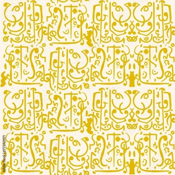 Fototapeta Arabian ethnic tribal fabric pattern is adapted from ancient paintings, transformed into a timeless textile ethnic design. The ethnic orange and yellow tones create a classic and perfect balance, con