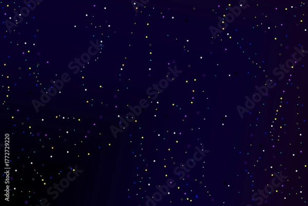 Fototapeta Starry Night Sky with Scattered Colorful Dots on Dark Blue and Black Background for a Minimalist, Cosmic, and Space-Inspired Abstract Design
