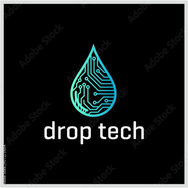 Obraz Tech Drop Logo Design with Circuit Board Pattern for Innovative Technology Solutions