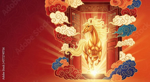 Obraz 2026 Golden Steed Treads on Clouds