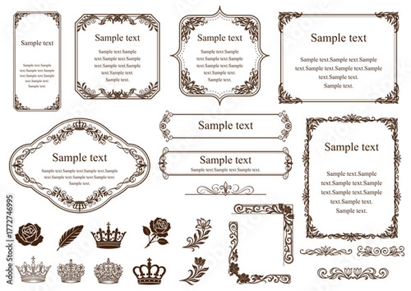 Obraz ビンテージレトロフレームセット王冠・バラ
