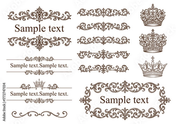 Obraz ビンテージレトロフレームセット王冠・バラ