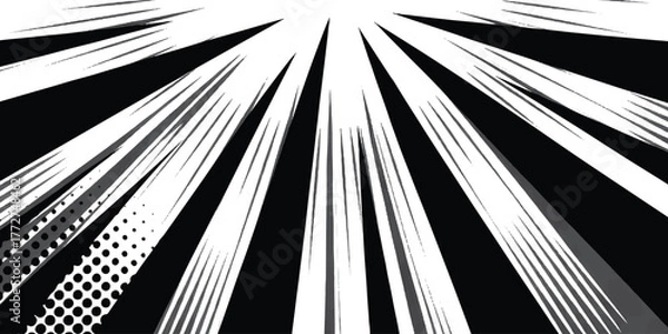 Fototapeta Sunbrust grunge  black and white comic pop art background,Abstract black and white radiating lines converging.