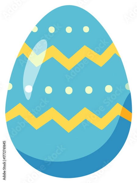 Fototapeta Festive Easter Egg with Zigzag Stripes and Polka Dots in Light Blue and Yellow