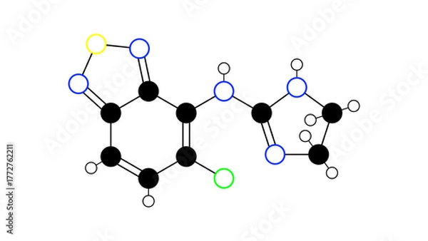Fototapeta tizanidine molecule, structural chemical formula, ball-and-stick model, isolated image skeletal muscle relaxant
