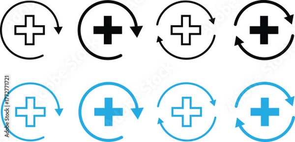 Fototapeta Health recovery icon set. Medical plus sign with upward arrow sign. Medical and Healthcare Symbol. refresh symbol
