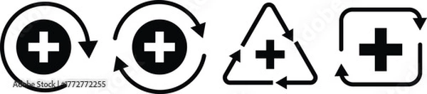 Fototapeta Health recovery icon set. Medical plus sign with upward arrow sign. Medical and Healthcare Symbol. refresh symbol
