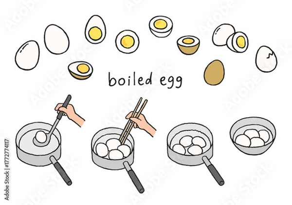 Obraz ゆで卵の手描きイラストセット