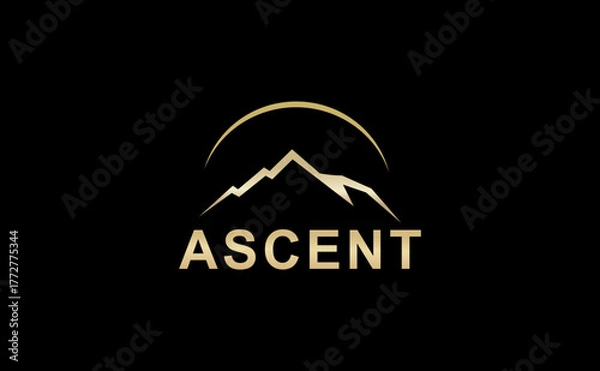 Fototapeta Ascent peak mountain logo design, abstract nature adventure vector with summit symbol, hiking expedition, success journey and outdoor travel landscape concept