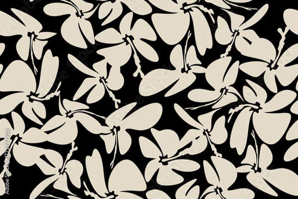 Obraz Modern seamless pattern featuring abstract floral silhouettes in beige on a black background. Perfect for textile prints, wallpaper, fashion fabric, wrapping paper, and contemporary interior design