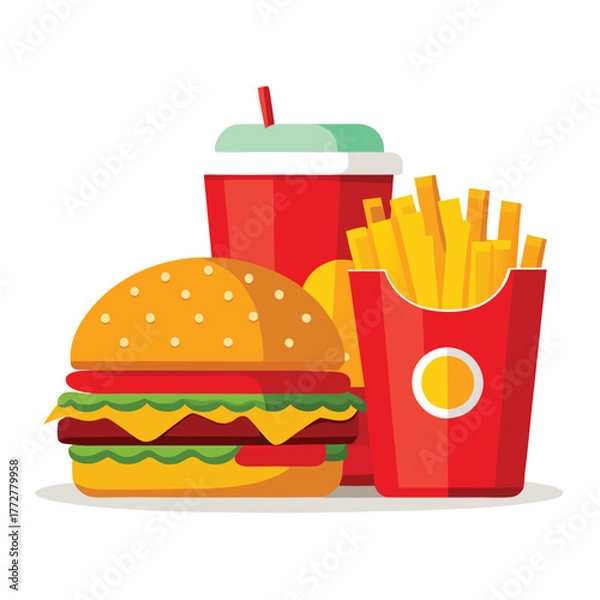 Fototapeta An illustration of various burger and fast-food items