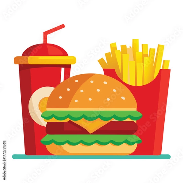 Fototapeta An illustration of various burger and fast-food items