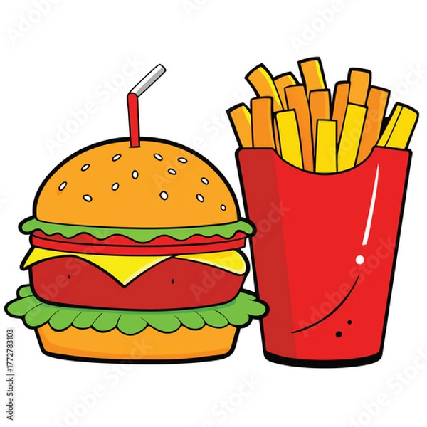 Obraz An illustration of various burger and fast-food items