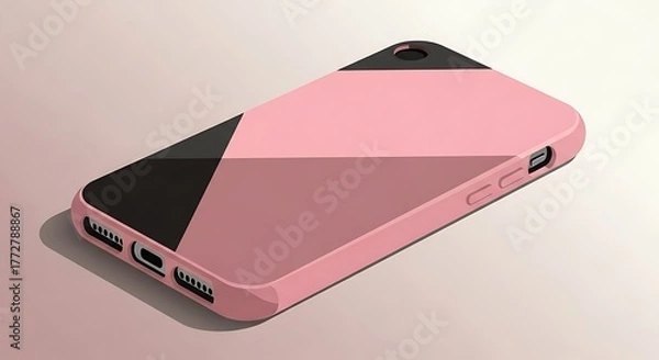 Fototapeta Stylish Pink Phone Case with Geometric Design Smartphone Cover Fashionable Mobile Accessory Protection Modern Tech Device Isometric Mockup