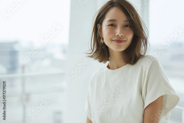 Obraz 午後の光に包まれて ― 柔らかく微笑む女性の顔