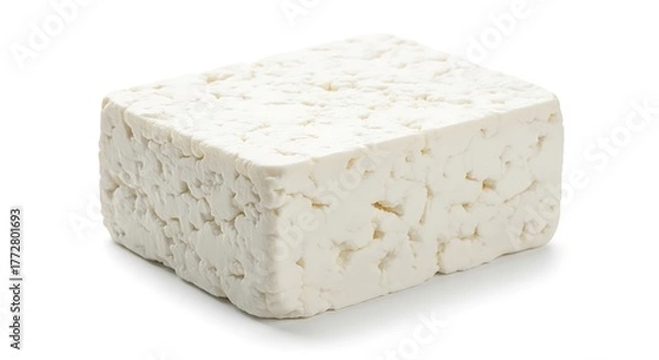 Fototapeta Fresh Block of White Cheese on White Background