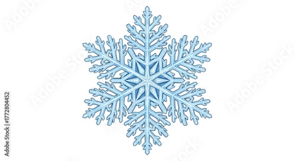 Fototapeta Delicate icy blue snowflake crystal with intricate fractal symmetry and frosty winter design on