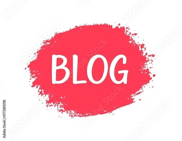 Fototapeta Blog Promotion - Red Brushstroke with White Text for Online Content.