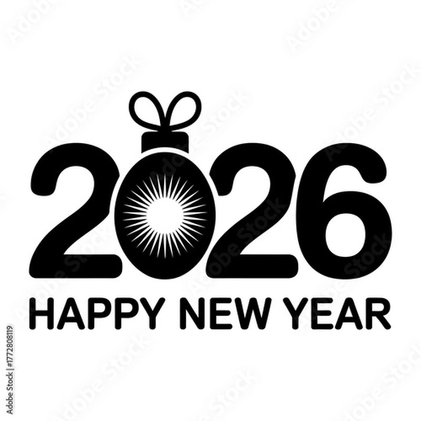 Fototapeta happy new year 2026 icon Silhouette vector style on pure white background
