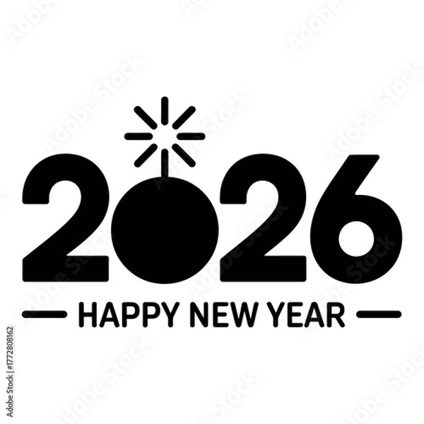 Obraz happy new year 2026 icon Silhouette vector style on white background