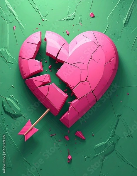 Fototapeta Broken Heart with Arrow - A Symbol of Love and Loss.