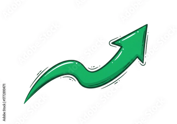 Obraz Green upward trending wavy arrow isolated on transparent background