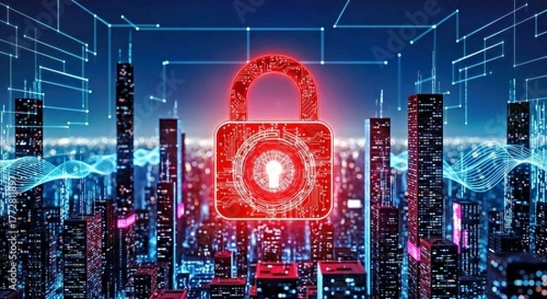 Fototapeta 3D Online Security Icon: Digital Lock, Shield, and Internet Data Protection Concept