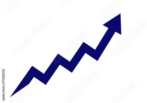 Obraz Blue jagged upward trending arrow representing growth and progress isolated on transparent background