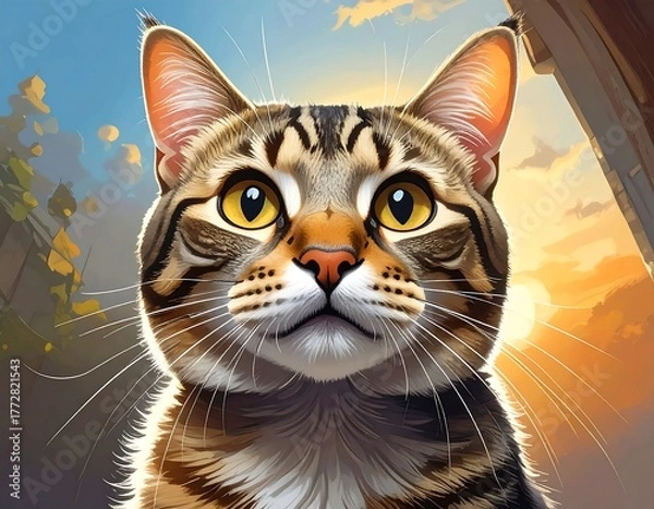 Fototapeta Captivating Cat Portrait - Intense Gaze in Digital Art.