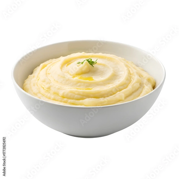 Fototapeta A bowl of creamy mashed potatoes isolated on a transparent or white background. PNG
