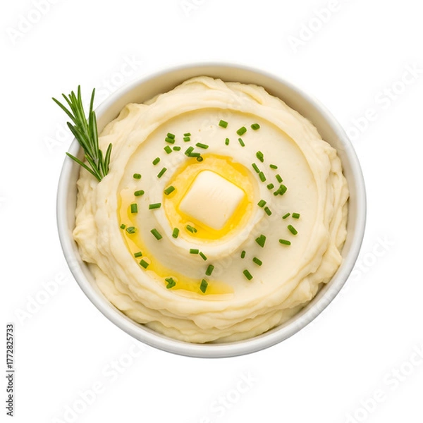 Fototapeta A bowl of creamy mashed potatoes isolated on a transparent or white background. PNG
