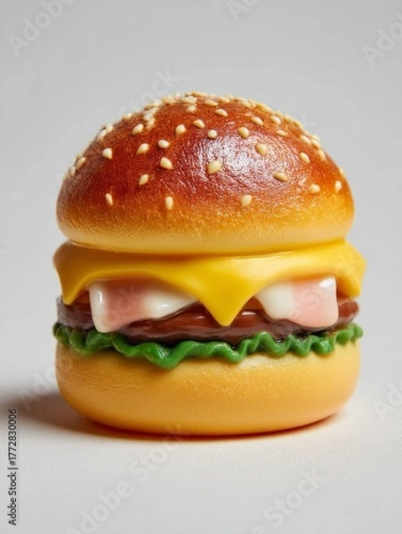 Fototapeta Delectable Burger: A mouthwatering, photorealistic hamburger, with a golden sesame seed bun, juicy patty, melted cheese, and fresh ingredients.