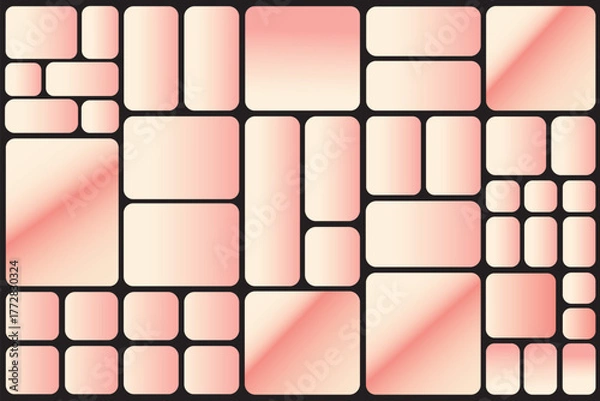 Fototapeta Bento Grid Layout Design. Abstract geometric pattern of pink and rose gold rectangular tiles isolated on transparent background.