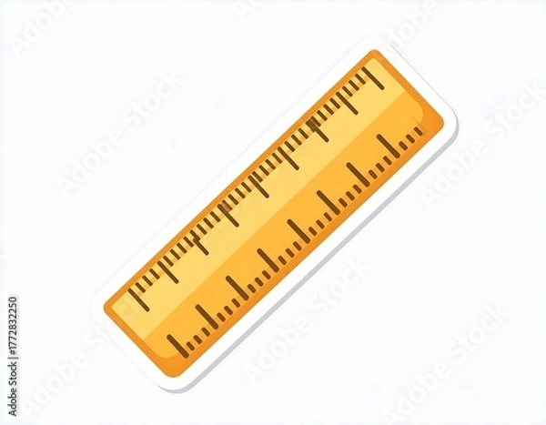 Fototapeta A yellow and orange ruler with black measurements, a white border and shadow, isolated on a white background