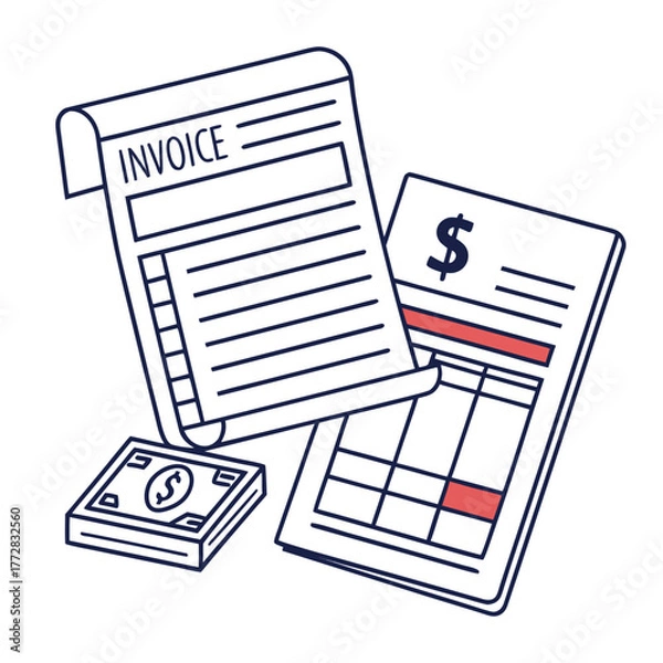 Fototapeta Invoice and Financial Documents A Vector Illustration with Money and Calculator for Business and Finance Concepts
