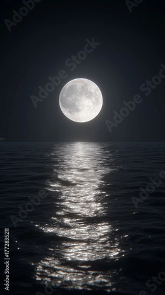 Obraz Full Moon Reflected Over Ocean Horizon At Night
