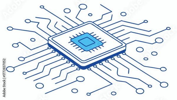 Fototapeta Central processing unit illustration computer chip technology electronics diagram circuit board vector Abstract